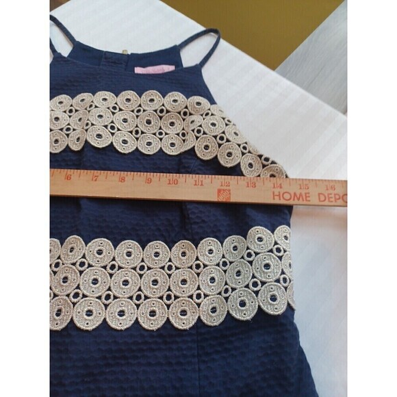 Lilly Pulitzer Annabelle mini dress 0 navy sleeveless gold trim classic preppy - Picture 7 of 9